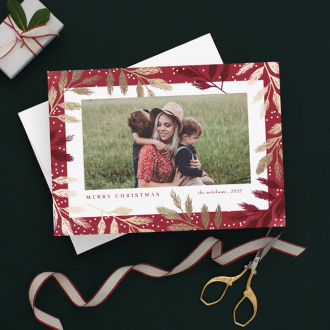Gold Foil Branches 3 Photo Christmas Holiday Card (Creator Uploaded)