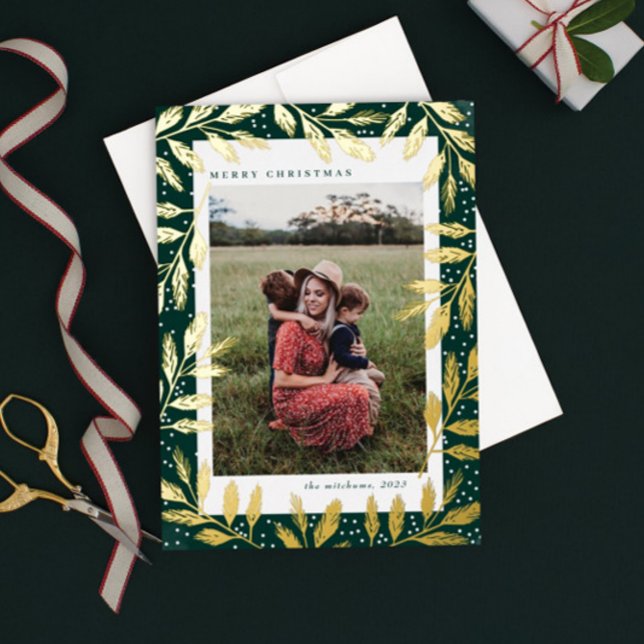 Gold Foil Branches 3 Photo Christmas  Holiday Card (Creator Uploaded)