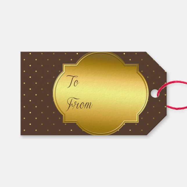 Gold Foil, Brown Dotted Background Gift Tag (Front (Horizontal))