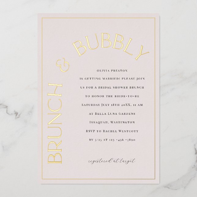 Gold Foil Brunch & Bubbly Bridal Shower Invitation (Front)