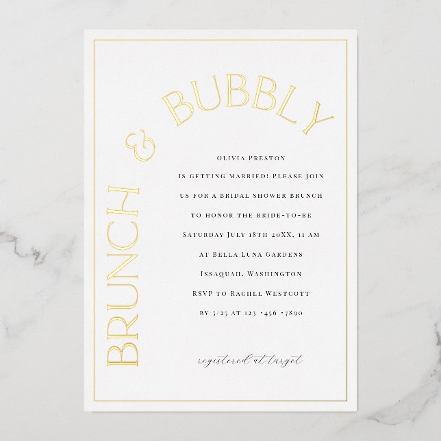 Gold Foil Brunch & Bubbly Bridal Shower Invitation (Front)