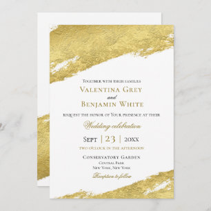 Gold foil brush stroke modern elegant gold wedding invitation