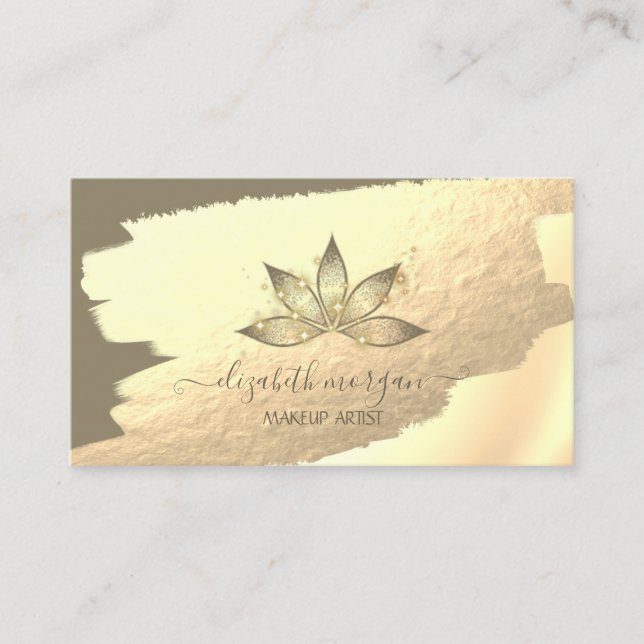 Gold Foil Brush Stroke Sparkle Lotus Business Card (Front)