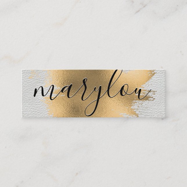 Gold Foil Brushed | White Leather Mini Business Card (Front)