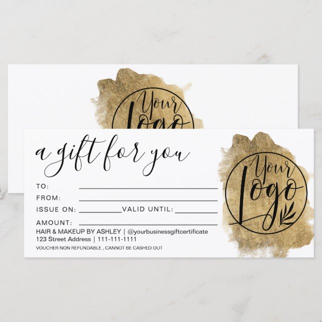 Gold foil brushstroke gift certificate logo (Front/Back)