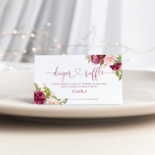 Gold foil burgundy floral diaper raffle ticket enclosure card