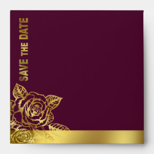Gold Foil Burgundy Vintage Rose Save the Date Envelopes