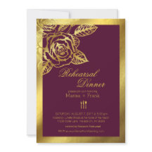 Gold Foil Burgundy Vintage Roses Rehearsal Dinner