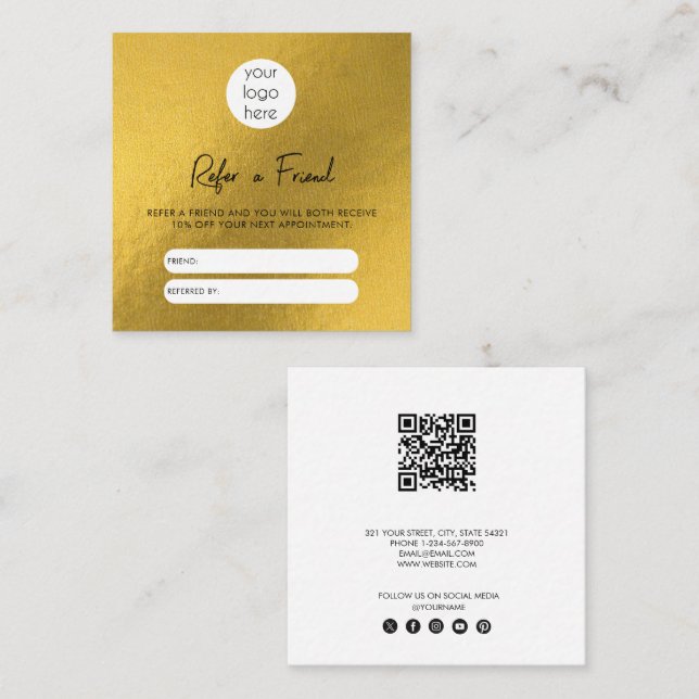Gold Foil Business Refer A Friend Referral Card (Front/Back)