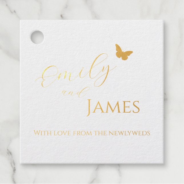 Gold Foil Butterfly Wedding Favour Tag (Front)