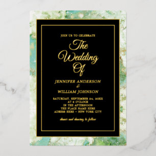 Gold Foil Calligraphy Elegant Green Watercolor Ink