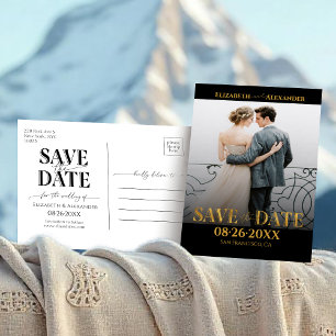 Gold Foil Calligraphy Photo Save the Date Postcard