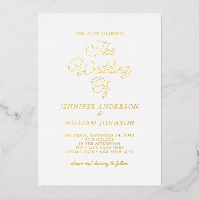 Gold Foil Calligraphy Simple Elegant White Foil In (Front)