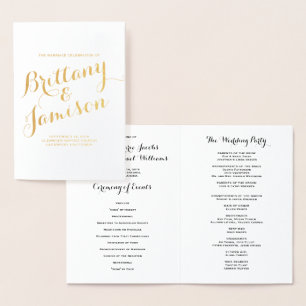 Gold Foil Calligraphy Typography Wedding Program