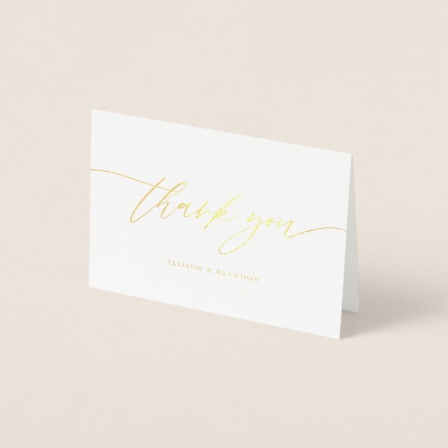 Gold Foil Calligraphy Wedding Thank You Foil Card (Front)