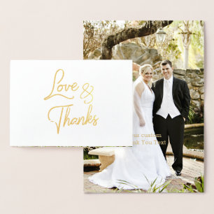 Gold Foil Calligraphy Wedding Thank You Photo card