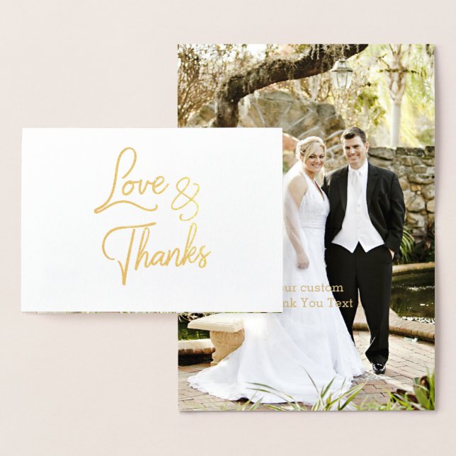 Gold Foil Calligraphy Wedding Thank You Photo card (Display)