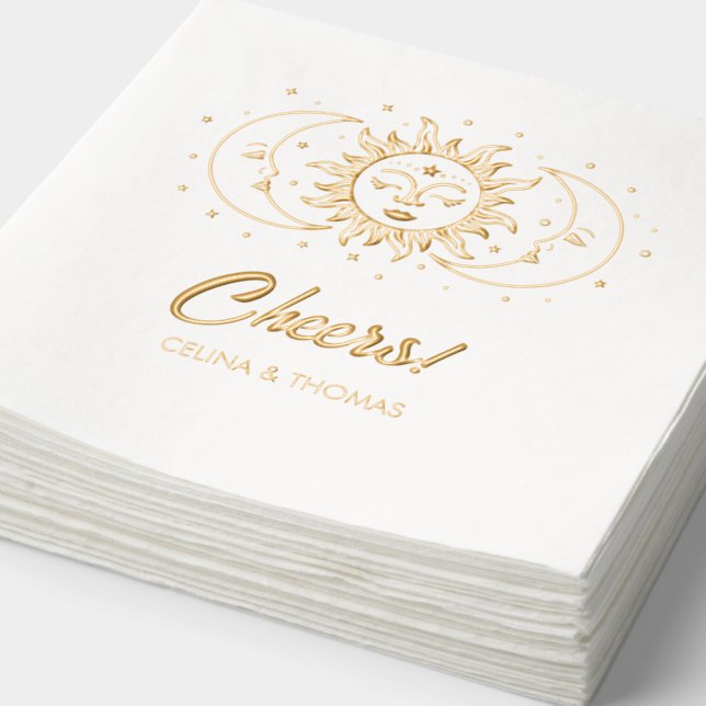 Gold Foil Celestial Personalised Wedding Napkins (Detail)