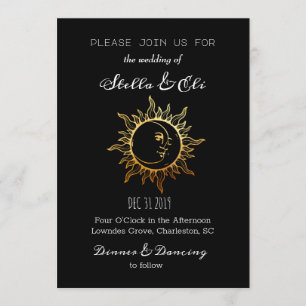 Gold Foil Celestial Sun and Moon Wedding Invitation