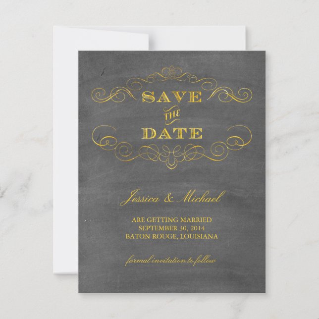 Gold Foil Chalkboard Save the Date (Front)