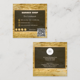 Gold Foil & Charcoal Barber Shop & Stylist QR Code Square Business Card