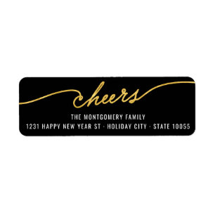 Gold Foil Cheers Calligraphy Chic Holiday Address