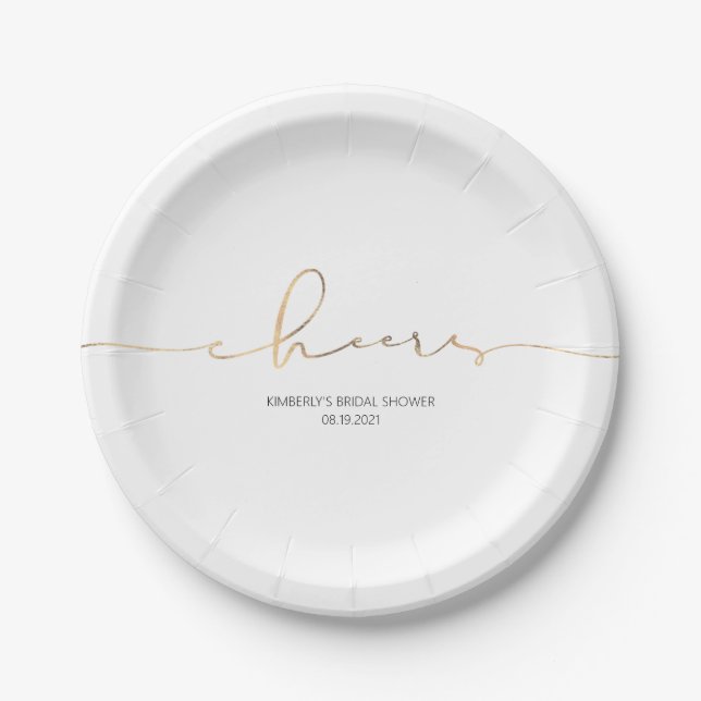 Gold Foil Cheers Elegant Modern Party Paper Plate (Front)