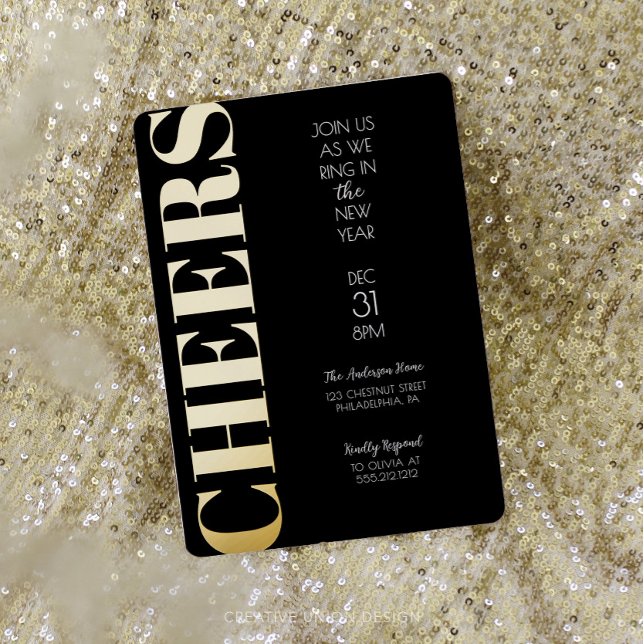 Gold Foil Cheers New Year's Eve Party Invitation (New Year's Eve Invite)