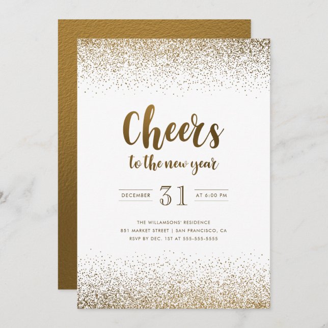 Gold Foil Cheers To The New Year Holiday Party Invitation (Front/Back)