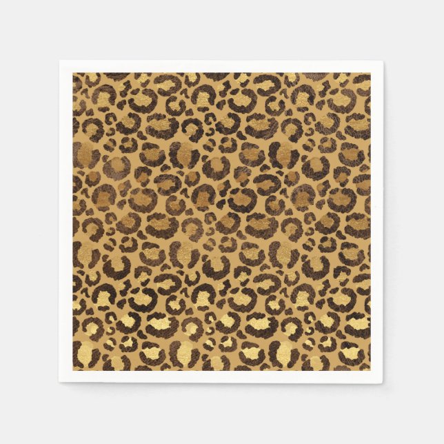Gold Foil Cheetah Pattern Jungle Birthday Party Napkin (Front)
