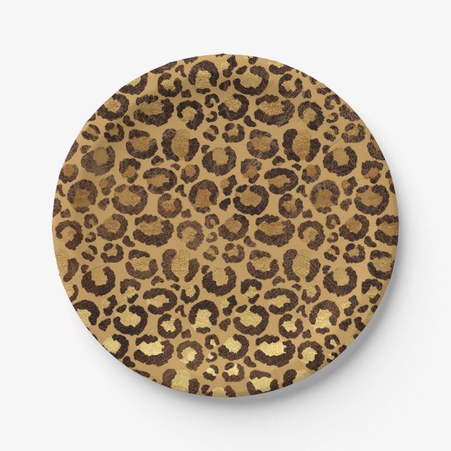 Gold Foil Cheetah Pattern Jungle Birthday Party Paper Plate (Front)