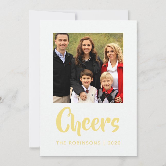 Gold Foil Chevron Christmas Greetings family photo Holiday Card (Front)