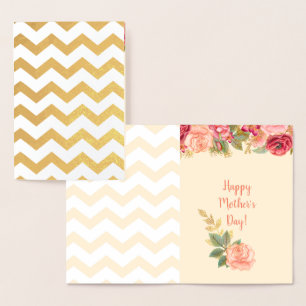 Gold Foil Chevron Stripes   Roses Mother's Day Foil Card