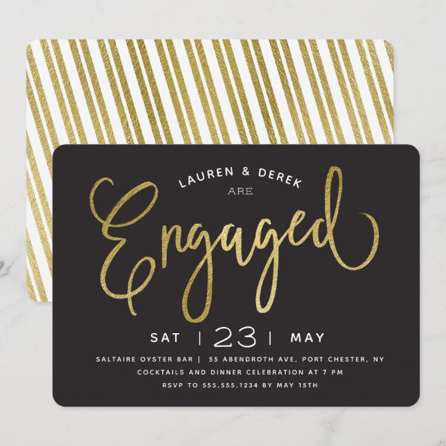 Gold Foil Chic Lettering Engagement Party Invitation (Front/Back)