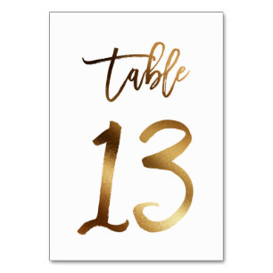 Gold foil chic wedding table number   Table 13