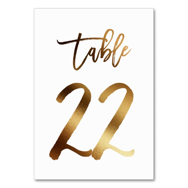 Gold foil chic wedding table number | Table 22 (Front)