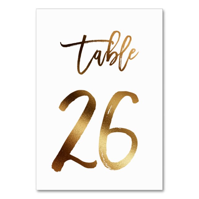 Gold foil chic wedding table number | Table 26 (Front)