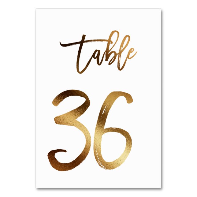 Gold foil chic wedding table number | Table 36 (Front)