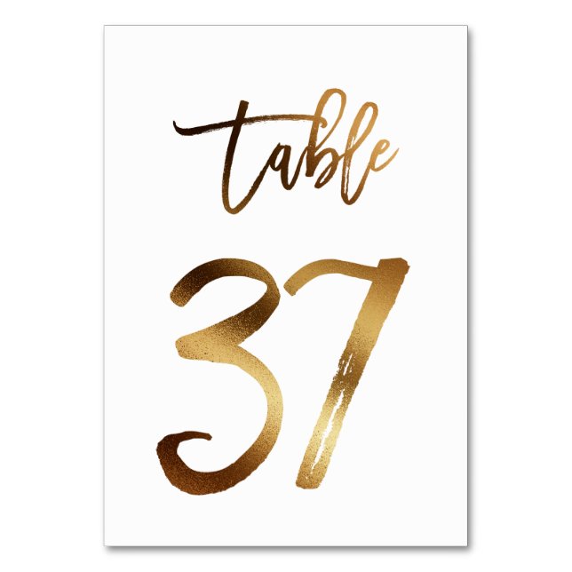 Gold foil chic wedding table number | Table 37 (Front)