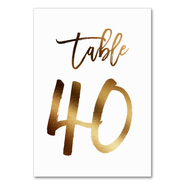 Gold foil chic wedding table number | Table 40 (Front)
