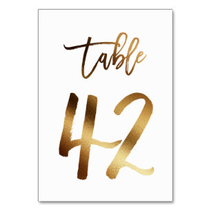 Gold foil chic wedding table number   Table 42