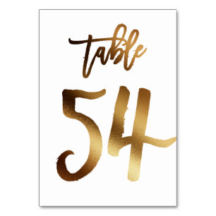 Gold foil chic wedding table number   Table 54