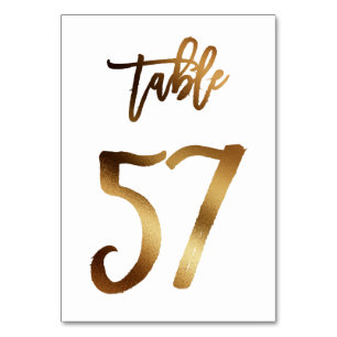 Gold foil chic wedding table number   Table 57