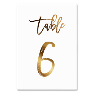 Gold foil chic wedding table number   Table 6