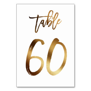 Gold foil chic wedding table number   Table 60