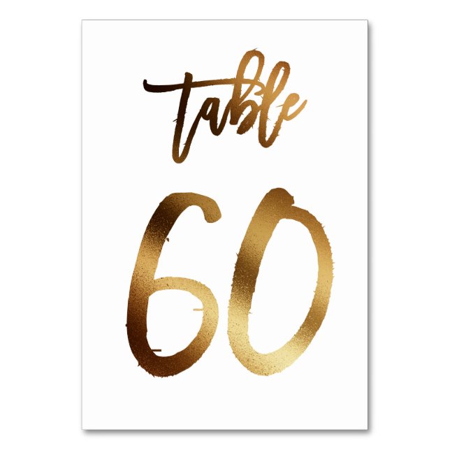 Gold foil chic wedding table number | Table 60 (Front)