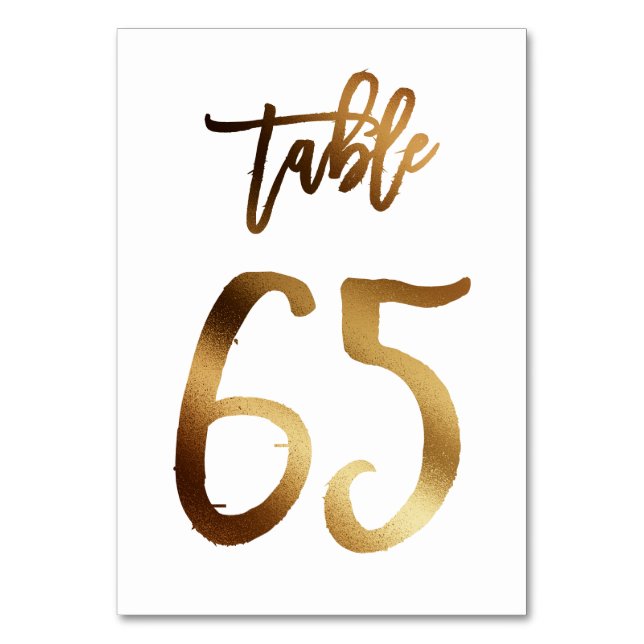 Gold foil chic wedding table number | Table 65 (Front)