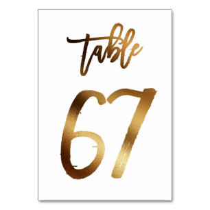 Gold foil chic wedding table number   Table 67