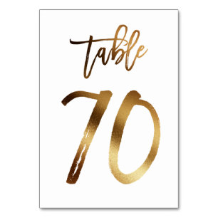 Gold foil chic wedding table number   Table 70