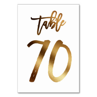 Gold foil chic wedding table number | Table 70
